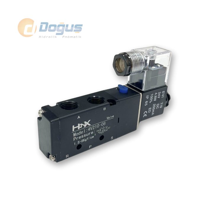 4V210-08 1/4 5/2 Tek Bobin Pnömatik Solenoid Valf
